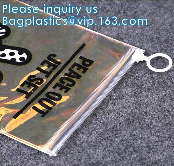 Vinyl Slider PE PVC EVA Forsted Matte Compostable Zipper Lock Bag, Holographic Laser Zip Seal Grip Bags