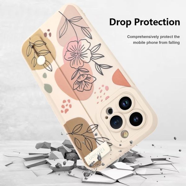iPhone 12 Pro Max Silicone Case with Strap for Women Girls Cute Floral Flowers Pattern Design Adjustable Soft Wirstband