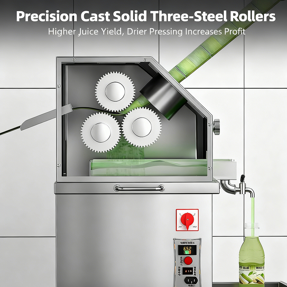 Custom-made High-Quality Commercial Sugarcane Juicer (with Engine) 304 Stainless Steel Construction High Efficiency & Energy Saving Ideal for High-Traffic Juice Bars