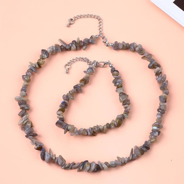 Handmade Adjustable Chips Gravel Stone Bracelet Necklace Set Irregular Crystal Healing Energy Jewelry Kit