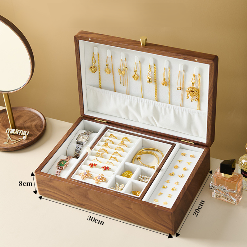 2025 Double-Layer Vintage Walnut Solid  Wooden Box with Jewellery Storage for Wedding Anniversary Gift