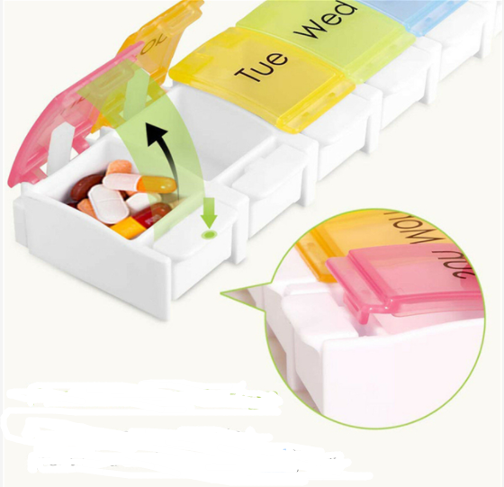 Amazon hot sell Weekly Pill Organizer Travel Portable Pill Cases Daily Pill Box 7 Compartments to Hold Vitamin Fish oil