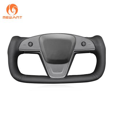 Custom Hand Stitching Black Leather Steering Wheel Cover for Tesla Model S X 2021 2022 2023