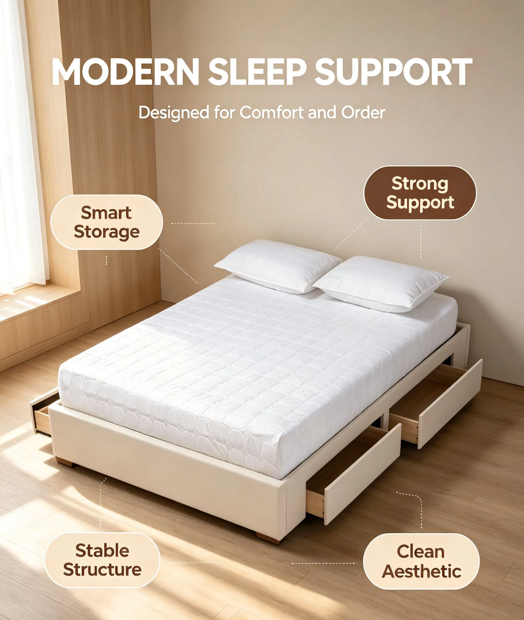 Modern and Contemporary Fabric Upholstered 4-Drawer Platform Storage Bed Frame