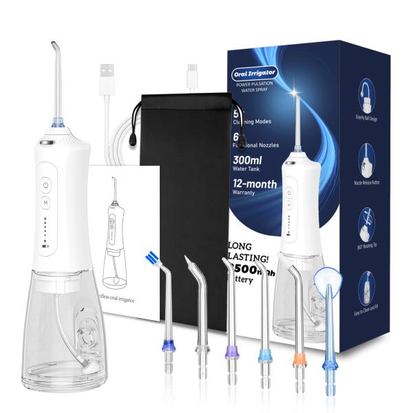 Irrigador de cuidados orais Flosser de água dental 5 modos Branqueamento de dentes recarregável 5 bico de água jato tanque Dentista
