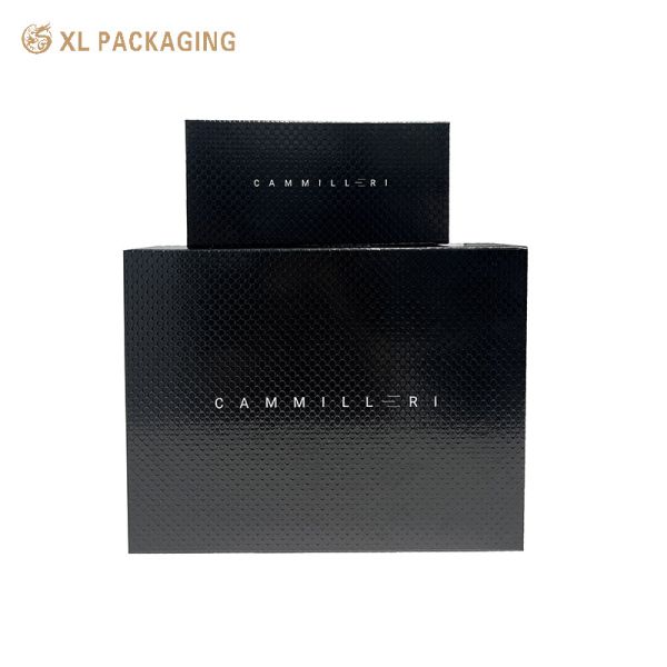Luxury Embossed Golf Magnetic Box | White Logo on Black Gloss | Optional Foldable Flat Pack Design