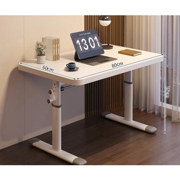 Height Adjustable Home Office Desk Children's White Wooden Study Table with Crank