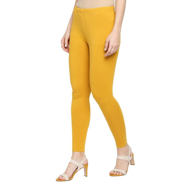 High Quality Women Yellow Solid Cotton Ankle Length Gym Yoga Leggings Sport with OEM Logo