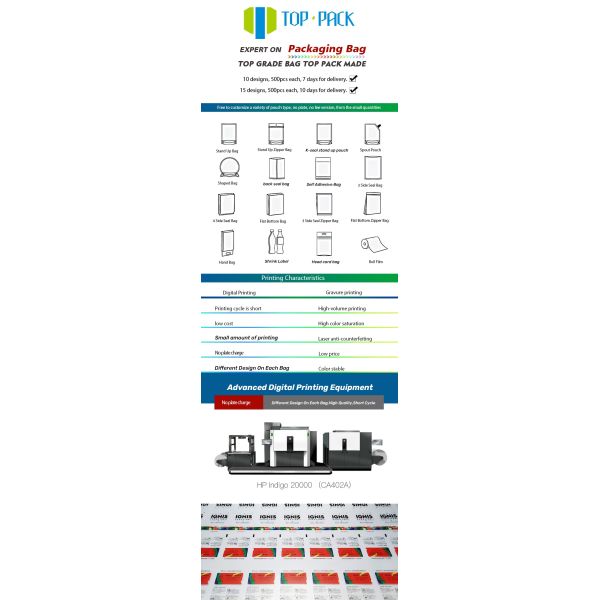 500pcs To Start Digital Print Plastic Food Packaging Pouches For Whey Protein Powder