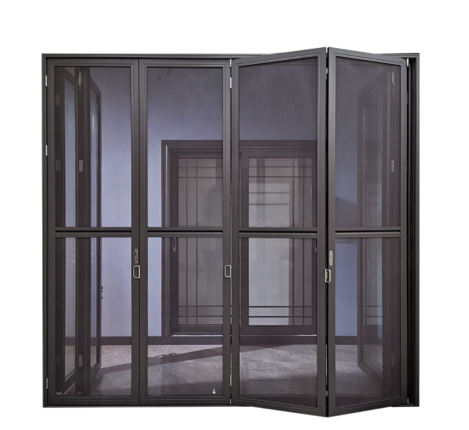 Soundproof Black Aluminium Bifold Doors , Aluminum Mosquito Net Door