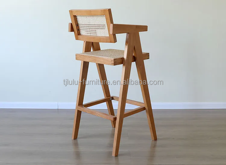 Solid Wood High Bar Stool Chair with Back Rest and Arms Natural/Walnut/Black