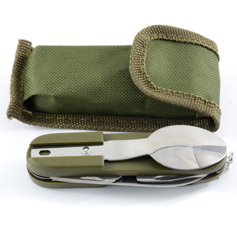 US Portable Folding Style Outdoor Camping Tableware Set Stainless Steel Knife Fork Spoon