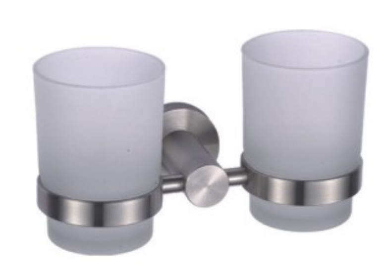 Double tumbler holder83004-Round & Stainless steel 304&Brushed color&frosted glass for bathroom&kitchen,sanitary