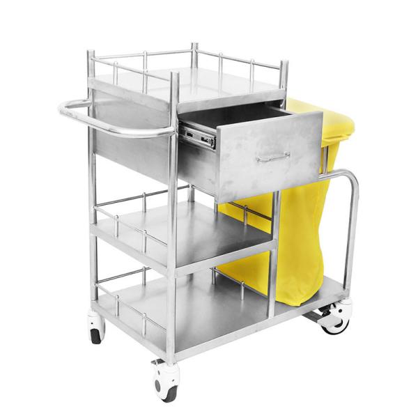High Capacity Hospital Stainless Steel Trolley With Dirt Bag And Brake Casters Ss Dressing Trolley