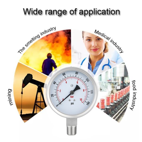 ZG1/2 Thread Y100BF Pressure Gauge 400bar 1.6% 2.5% Gas Manometer with 100mm Diameter