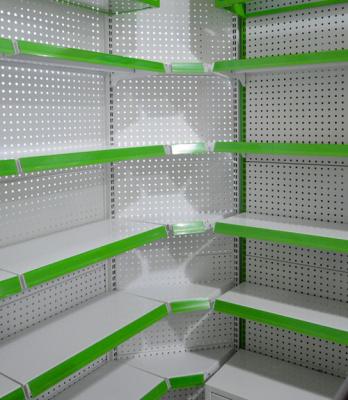 Double Side Pharmacy Display Racks With Green Columns And Front Board
