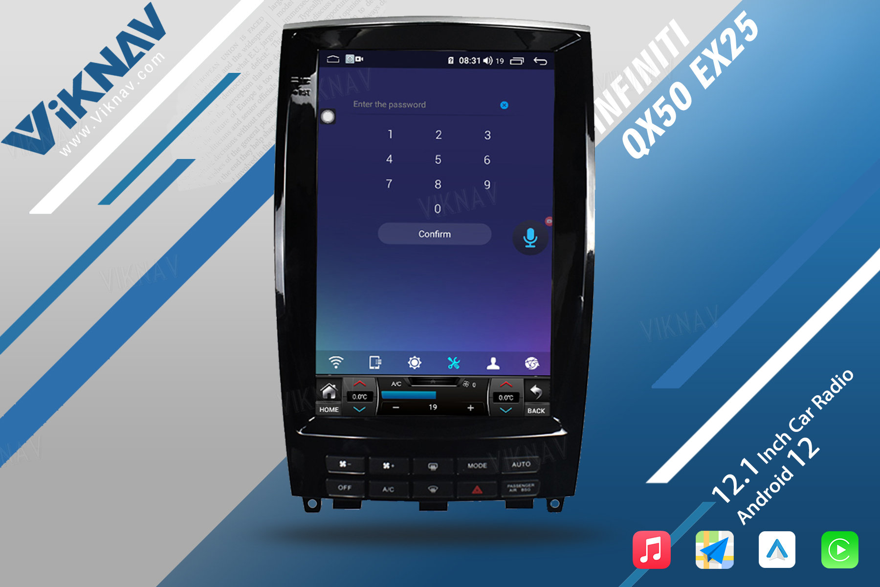 Viknav 12,1 дюймовый автомобильный стереоавторадио для Infiniti QX50 EX25 2013-2020 Мультимедийный DVD-плеер GPS-навигационный головной блок