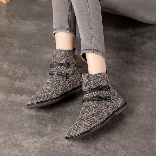 S290 Autumn And Winter Hot Fashion Boots Women Retro Linen Women'S Shoes Flat Leather Buckle Women'S Shoes Ankle Boots