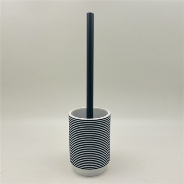 4 Pieces Polyresin Shower Accessories Countertop Toilet Brush Cleaner White Body Black Circle Line
