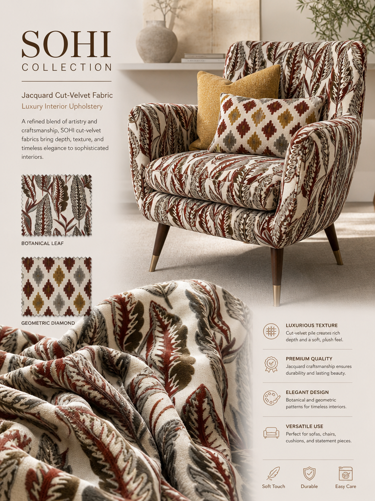 Breathable Quick Dry Jacquard Velvet Sofa Fabric 480GSM 142CM Moisture Wicking Upholstery