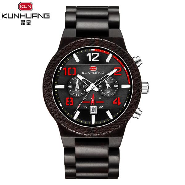 Man Ebony Wooden Quartz Watch Black Dial Luminous Water Proof 1015-2