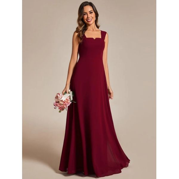 Empire High-waisted Sleeveless Cap Sleeve Square Neck Invisible Zipper Burgundy Chiffon Party Dress