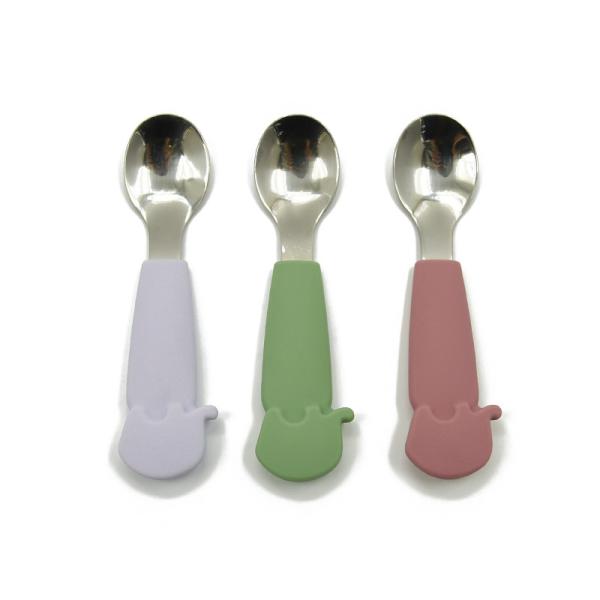 Customized  Pantone Color Silicone Feeding Spoon Kids Tableware Flatware