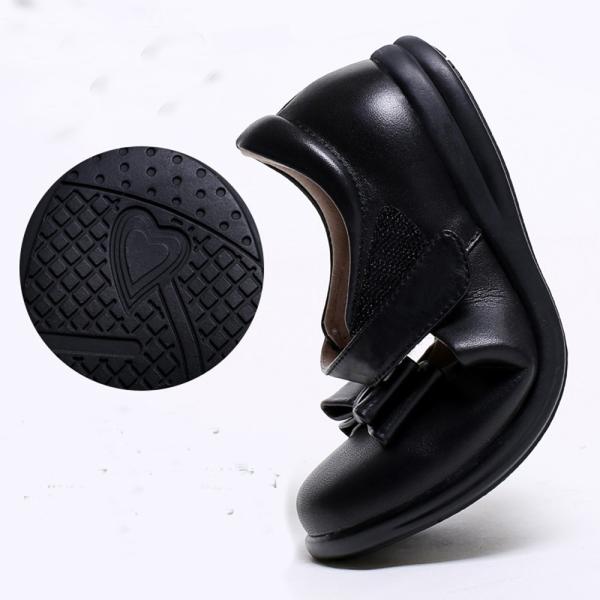 Patente de couro sapatos escolares unisex salto plano com laços sola de borracha