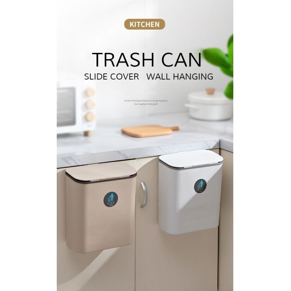 Rolling Cover Type Wall Mounted Storage Bucket Garbage Can Plastic Rubbish Waste Bin