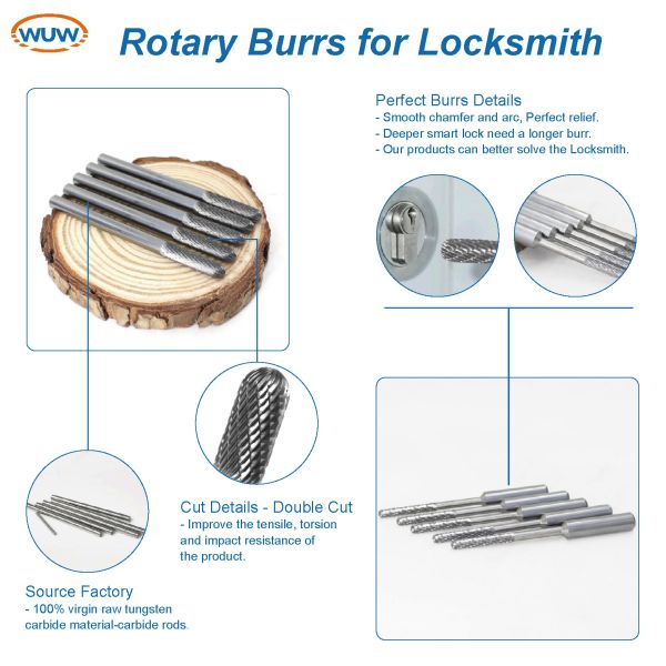 150mm Long Shank Tungsten Carbide Rotary Burrs for Deep Lock Hole Processing with Extra Long Carbide Die Grinder Bits