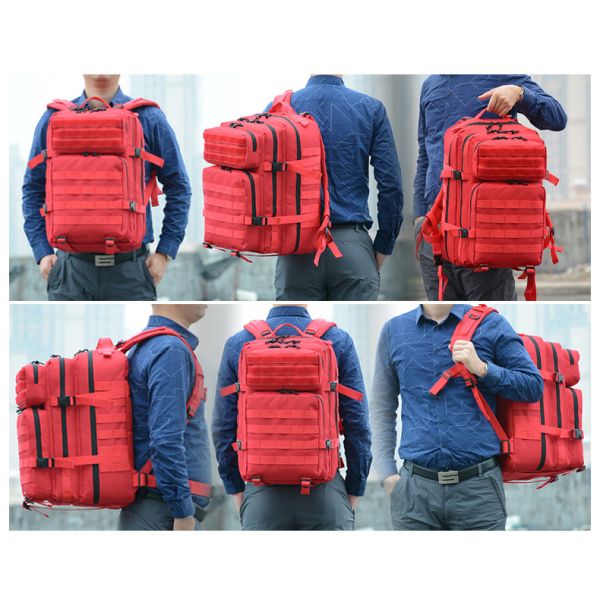 Red Polyester Tactical Travel Laptop Backpack  45L  Outdoor Military Backpack