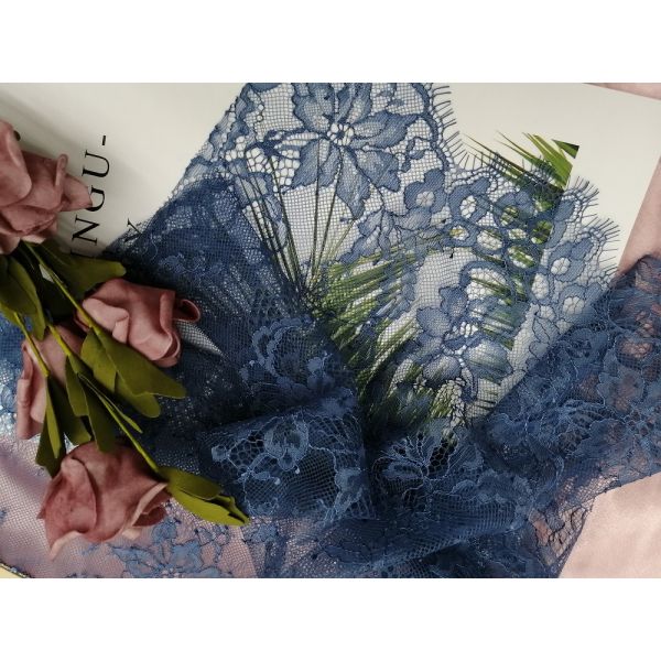 Небесно-голубая ткань шнурка Тюль французская Chantilly для платья вечера