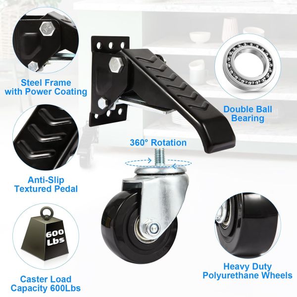 Set of 4 2.5 Inch Workbench Kit Heavy Duty Retractable Side Mount Durable Caster Wheels