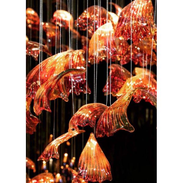 Вилла Дуплекс Лестница Гостиная Креативный на заказ Люстра стеклянный лепесток Подвесная художественная лампа