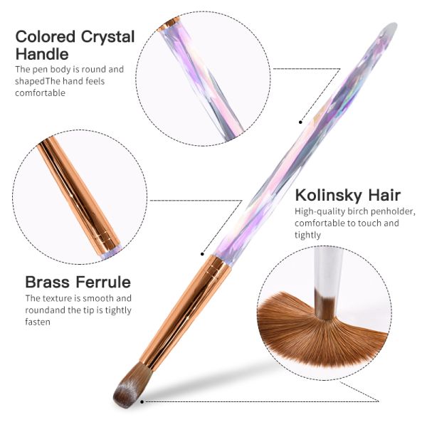 Kolinsky Hair Manicure Nail Brush Bling Acrylic Marble Handle Oval