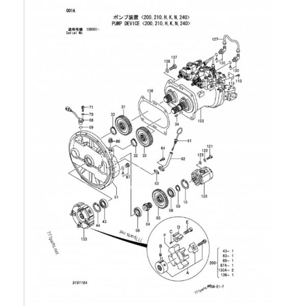HPV012 HPV0102 Handok 9191164 Excavator Hydraulic Pump For ZX240 ZX200 EX200-6 ZX210