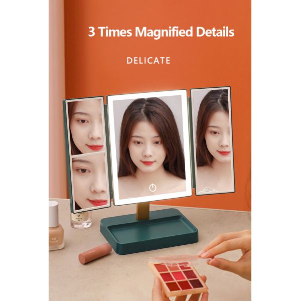 Trifold vanity Lighted Magnifying Makeup Mirror Cosmetic ABS Plastic