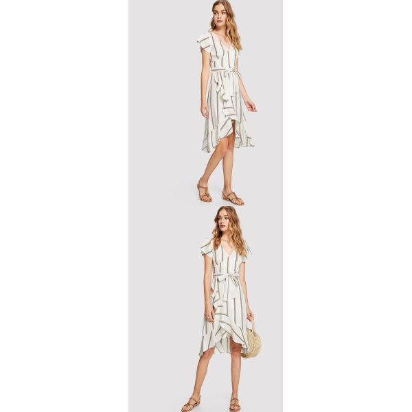 lady fashion and casual striped dress