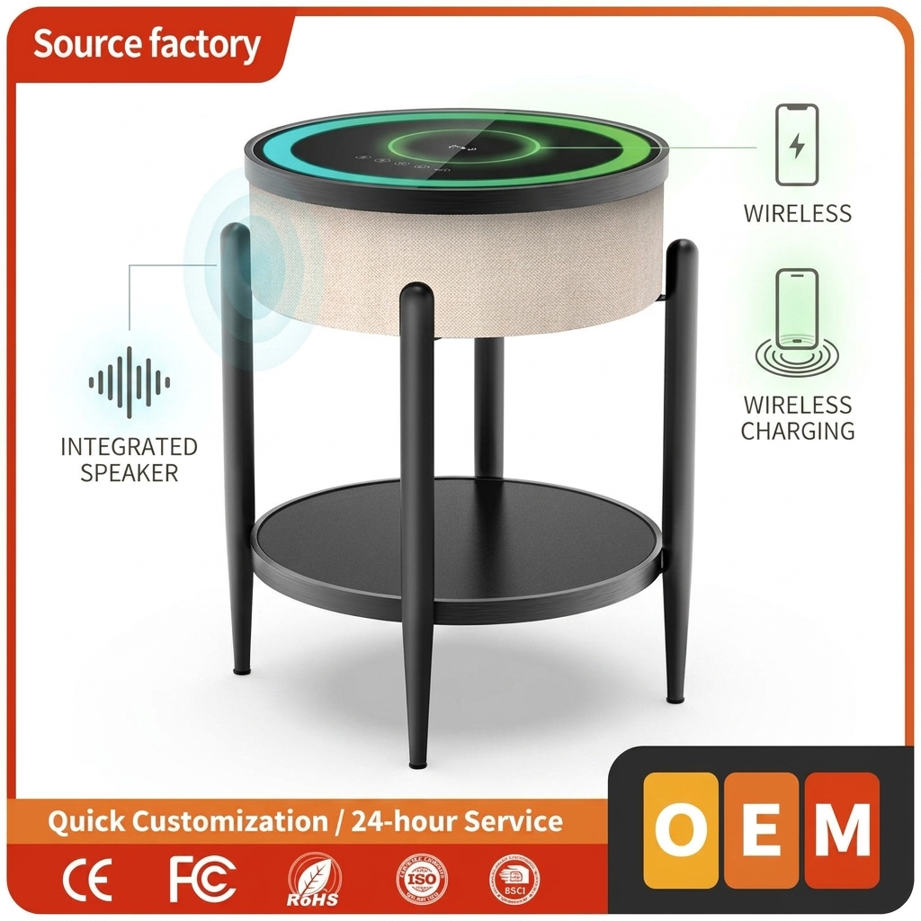 Wireless Charging Side Table A2 65W Modern End Bedside Table Modern Bedroom Built-in Speaker