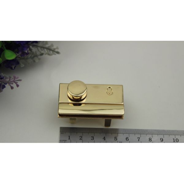 New fashion light gold zinc alloy metal bag hardware rectangle handbag turn lock