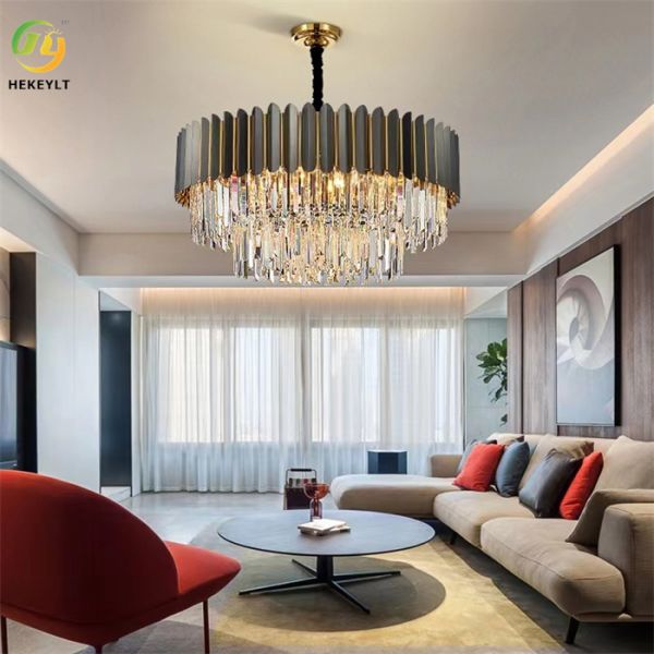 Black Clear LED Crystal Hanging Ceiling Light K9 Modern Crystal Chandeliers