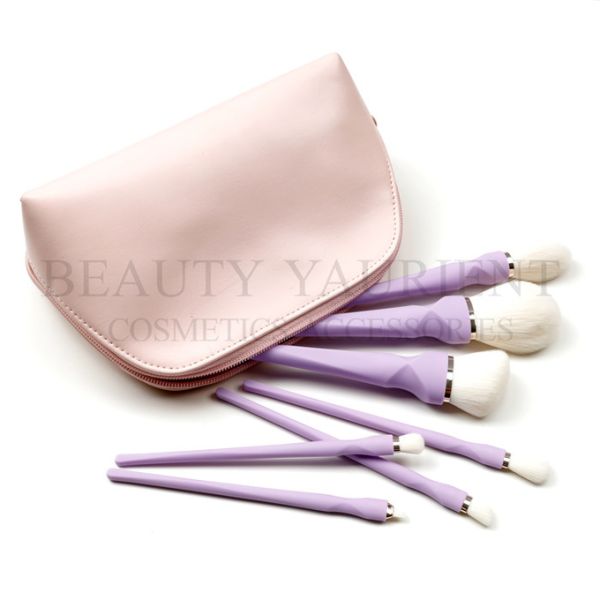 Purple PBT Synthetic Hair 7Piece Face Makeup Brush Set For Blending Highlighter