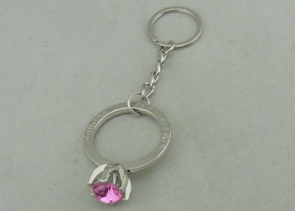 Purple Rhinestone Promotional KeyChain With Chrome Plating ,  Full Relief Design Zinc Alloy