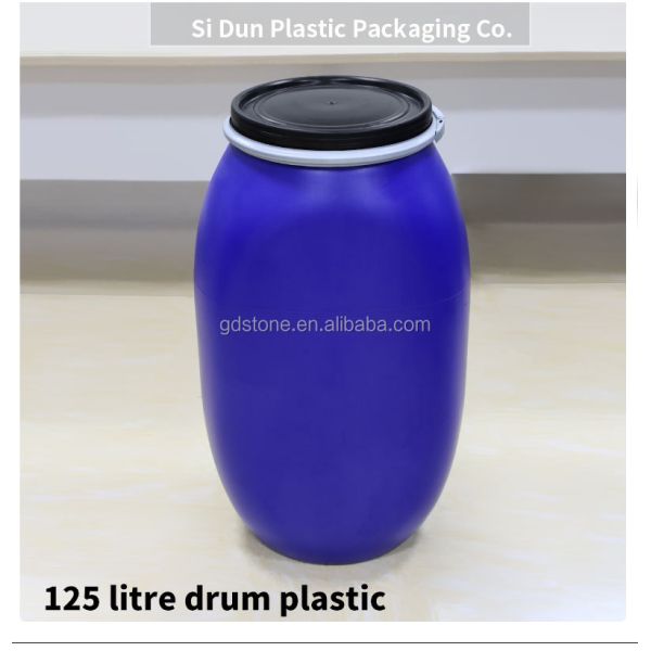 125L Chemical Plastic HDPE Open Top Drum With Iron Hoop Ring 80 Degree