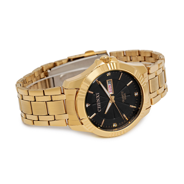 050DC Black White Golden Wristwatches Man 050DC Stainless Steel Band Full Gold Watch