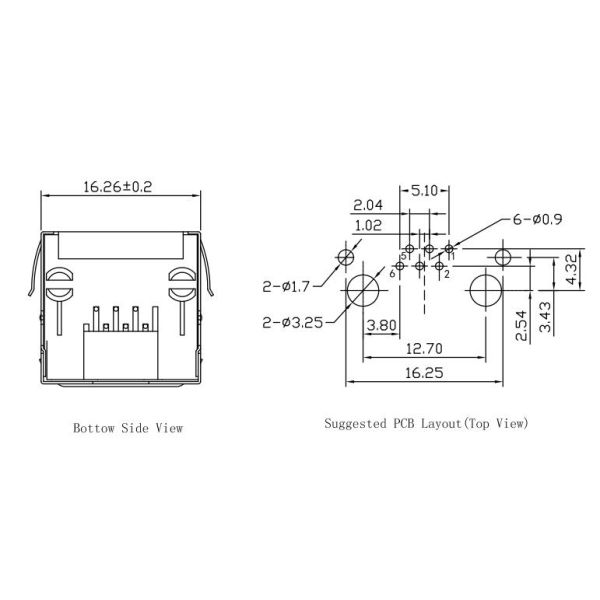 5631-S-K6-F-8C Shielded RJ45 8P8C Modular Jack with EMI Fingers