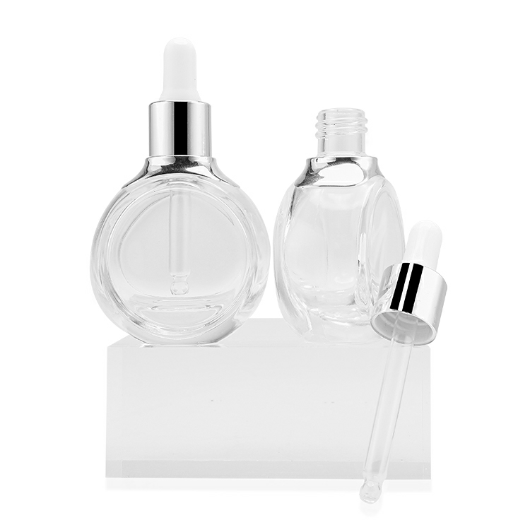 El dropper redondo de cristal del suero de Skincare embotella la botella 30ml del claro de 1oz 2oz