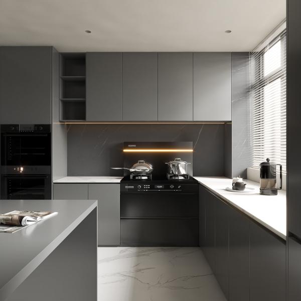 Hidden Drawer Guide Rail European Matt White Kitchen Furniture Kitchen Cabinets
