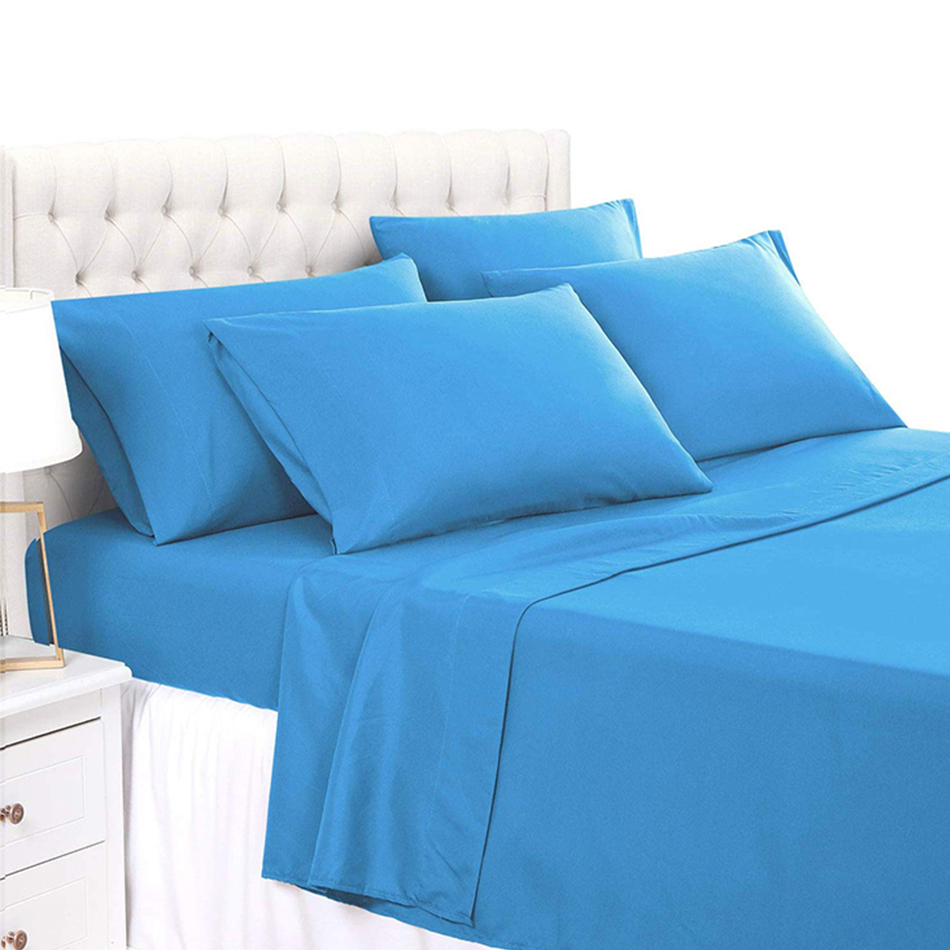 YARN DYED 100% Polyester Fibre 6pcs Bamboo Solid Microfiber Fabric Bedding Sheet Set