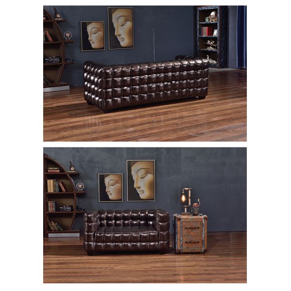 Nidea #8908 European Traditional Chesterfield Genuine Leather Sofa Set with Sponge Filling for Hotel Living Room